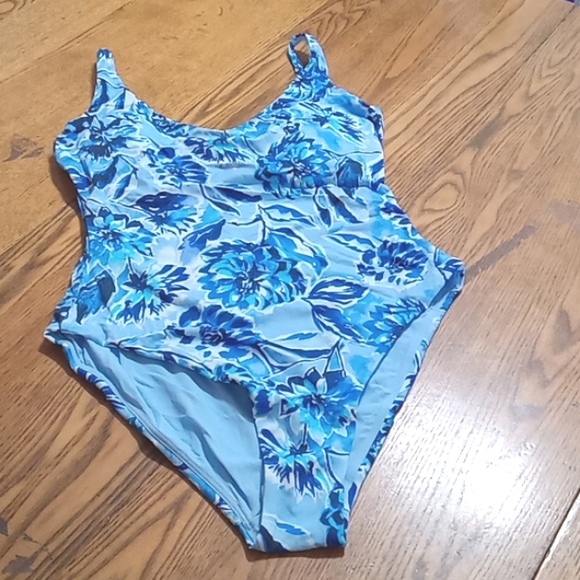 Andie Womens Bathing Suit LARGE Swimwear BAIA  FLORAL NEW Swim One Piece BLUE - Picture 1 of 7